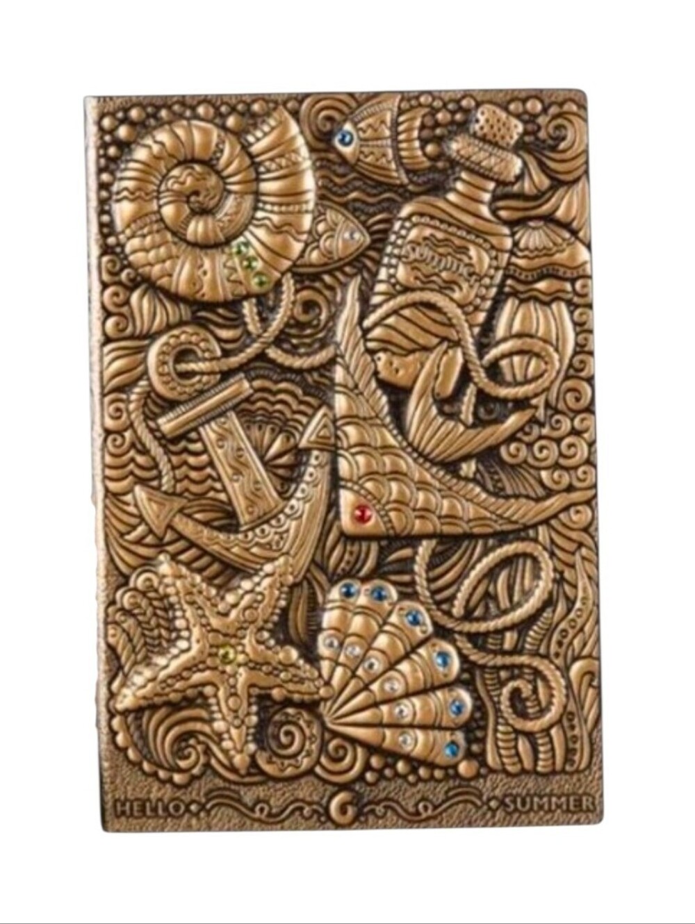 Bronze Tone Nautical Ocean 3D Jeweled Diary Notebook